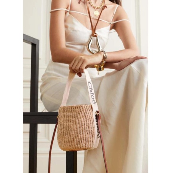 NEW CHLOE SMALL WOODY BASKET BUCKET RAFFIA STRAW SHOULDER BAG PURSE - Picture 3 of 14